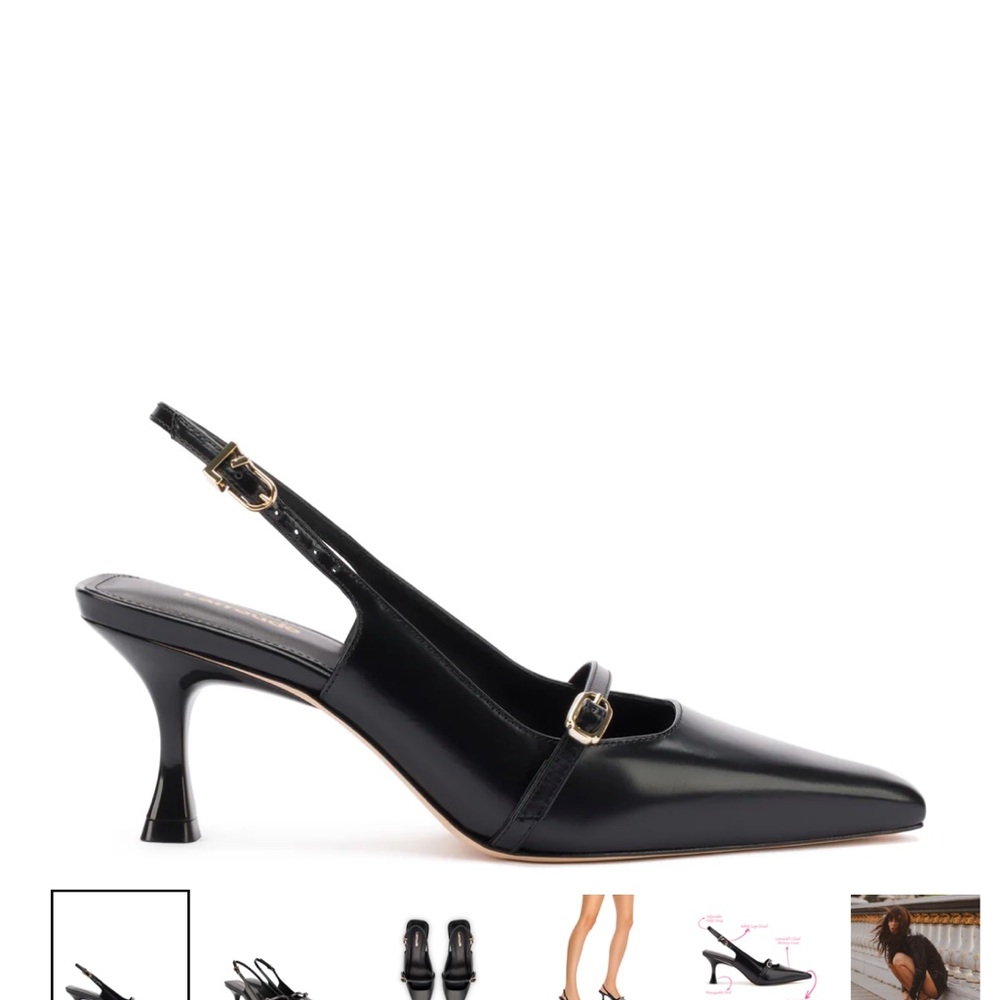 Ines Pump In Black Leather - Chic Black Heels with Pointed Toe and Kitten Heel